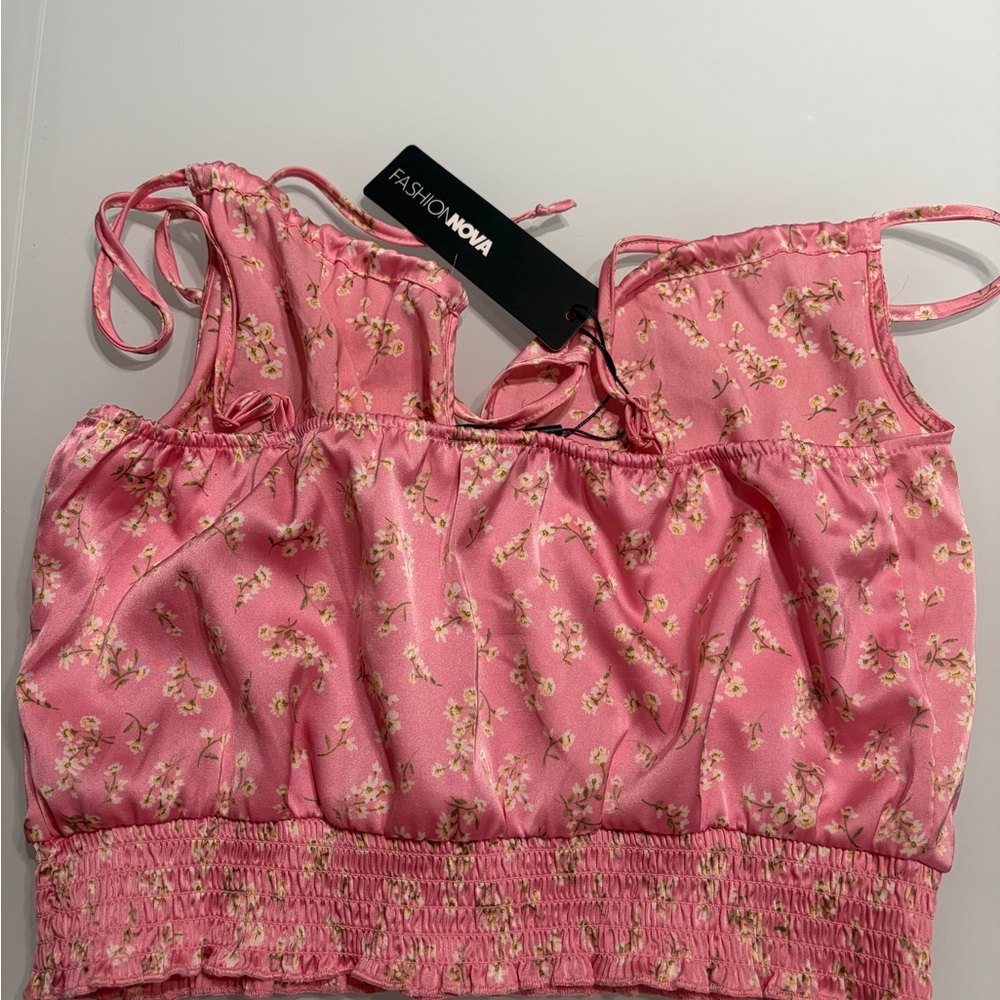 Fashion Nova Pink Floral Tie-Front Smocked Cami - Picture 7 of 7